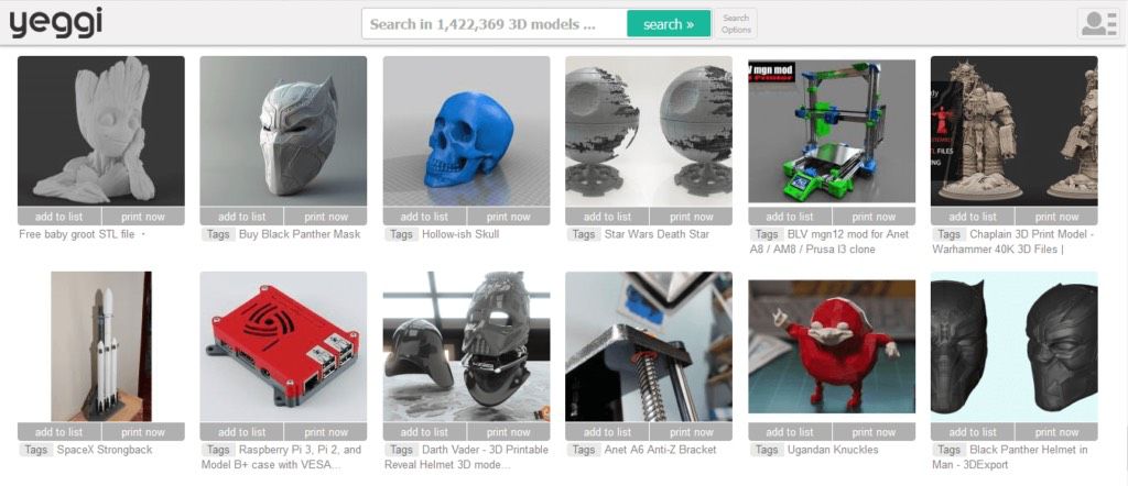 yeggi printable 3d models